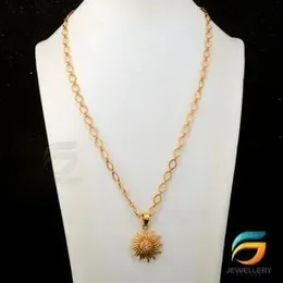 Gold Plated Guaranteed 18/24 inch 04mm Plane Link Chain with Sunrise Pendant Necklace for ladies.