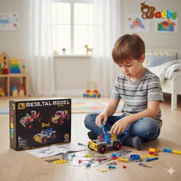 Metal Model DIY (127 Pieces) Vehicle 3-in-1 Metal Construction Set (Primary School STEM Toy) X639-4 Racing