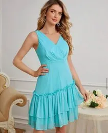 Belle Surplice Neck Ruffle Hem Dress  Size - XS