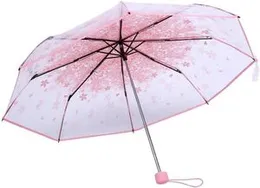 SakuraBloomâ¢ Cherry Blossom Transparent Umbrella, Three Fold Umbrella Women Transparent Clear Cherry Blossom Mushroom Sakura Folding Sunshade Rain U