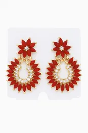 Round Red Floral Crystal Earrings with Gold-Tone Accents â Elegant Fashion Jewelry for Women & Girls
