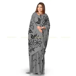Grey with Black Batik Crack Cotton Printed Saree