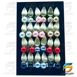 Gold Plated Earring Geometric Triangle Metal Dangle Earrings With Multicolor Pearl For Women.