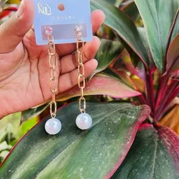 Gold & Silver Link Style White Pearl Drop Earrings for Women and Girls