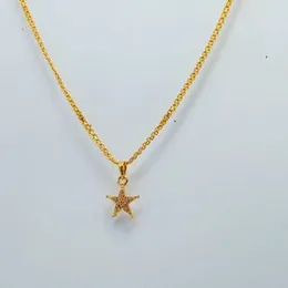 Gold-Plated 2mm Bismarck Chain With Medium Star White Stone Pendent For Women-18 inch