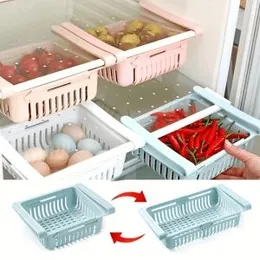 MECHDEL Adjustable Fridge Storage Basket|Expandable Refrigerator Organizer for Fruits & Vegetables