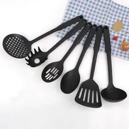 Kitchen Spoon Set - Black 6pcs Cooking Utensil Set, Non-Stick Plastic Kitchen Tools, Heat Resistant Cooking Utensil With Spatula Slotted Spatula Spoon