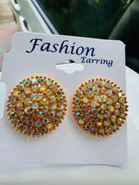 Gold color round type full multi stone stud earring for women and girl 4 line stone