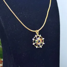 Gold Plated 2.2mm Fox Chain With Diamond And Ruby Pendant With Colour Stone For Women.