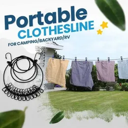 Portable Windproof Travel Clothesline – Stretchable Elastic Laundry Line with 12 Clips