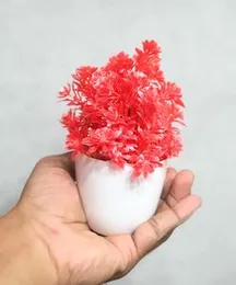 Litleo Set of 4 Great for Home Mini Multi Bright Color Bonsai Artificial Flowers Plants (Red)