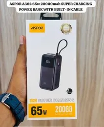Aspor A362 65W Super Charging Power Bank with Built-in Cable.