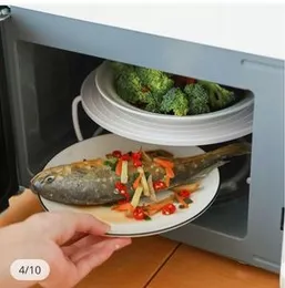 Microwave Oven Insulated Heating Steaming Rack Holder Double Layer Plastic Food Steamer Tray Shelf Kitchen Cooking Accessories