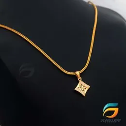Gold Plated Chain With Pendant 18/24 inch 02MM Fox Chain with Box Theme Pendant Necklace for Ladies & Girl.
