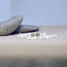 Gold Plated Cluster Heart White Stone Stud Earring.