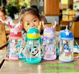 600ml Kids Plastic Straw Water Bottle