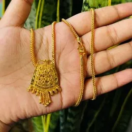 Gold Plated 2.5MM Fox Chain with Big Praveena Pendant (No Stone) – Elegant Necklace for Women & Girls