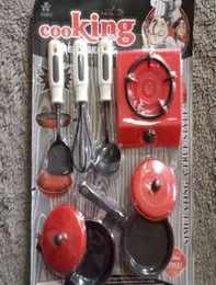 8 Pcs Kids Pretend Play Kitchen Toys Children Funny Simulation Red Utensils Cooking Pots Dishes Pans Knife Cookware House Game Life Skill toy Set adva