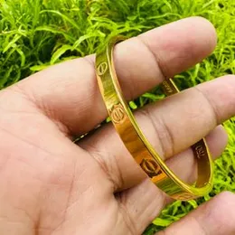 Gold Plated 6mm Screw Style Oval Love Bangle – Cartier Inspired Fashion Bracelet for Women