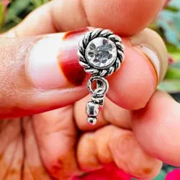 Silver Color Traditional Non-Piercing Nose Pin for Women & Girls – Small Round Dot Drops Design Nose Ring with Stone