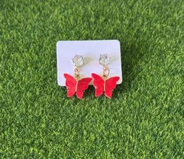 Red Crystal Stone Top Butterfly Drop Earrings for Women, Cute Fashion Jewelry Gift for Women and Girls, Perfect Gift for Birthdays