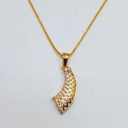 Gold Plated 1mm Box Chain With Billhook Pendant With White Stone For Women.