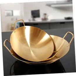 Gold 22CM , 26 CM , 30CM Stainless Steel Pot Thickened Alcohol Pot Wok Frying Pan Stir Fry Wok Stainless Steel Wok Paella Base Paella Pot Outdoor Cook