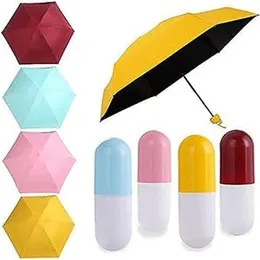 Mini UV and rain Nylon Umbrella with Cute Capsule Case, 5 Folding Compact Pocket Umbrella, Especially for School and Office