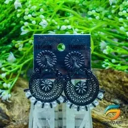 Black Colour Earring Stylish Fashion Black Round Metal Dengal With White Pearl Drop Earring  for Women.