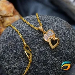 Gold Plated Guaranteed 18/24 inch Karali / Disco Chain with Double Heart Pendant With White Stone Necklace for Ladies-60cm