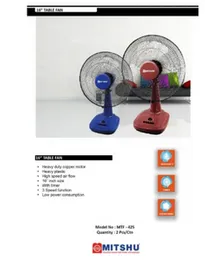 Mitshu Table Fan 16 Inch Luxury Fan with Speed Control and Timer is a compact, stylish desk fan ideal for personal cooling in offices, bedrooms, or ki