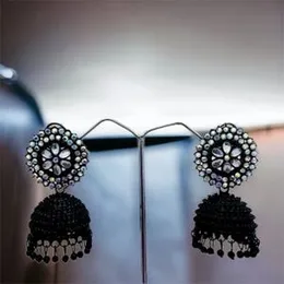 Bollywood Traditional Oxidized Black Jimikki Jhumka Earrings with Multi-Stones for Women