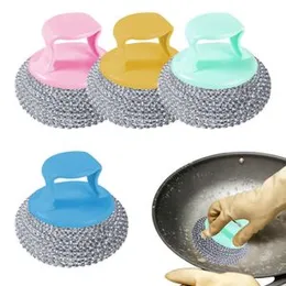 Multicolour Dish Washing Scrubbers,Pot Scrubber Kitchen Cleaning Brush - 4X Non-Scratch Short Handle Scouring Brush Pad