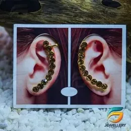 Gold Plated Solid Gold Round Stone Bezel Crawler Climber Earrings With Push Backs Earrings for Women.