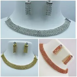Rose Gold, Gold & Silver 4-Line Bollywood Choker Necklace Set with White Stone – Bridal Antique Designer Jewelry for Women