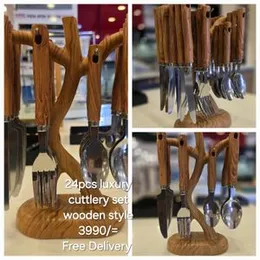 WOODEN CUTLERY SET WITH TREE STAND
