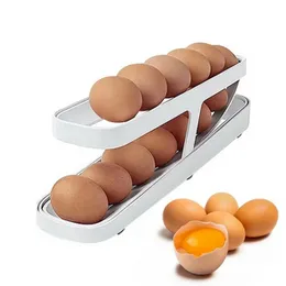 Rolling Egg Holder for Refrigerator, Kitchen Egg Dispenser, Egg Storage Container for Fridge, 2 Tier Egg Tray