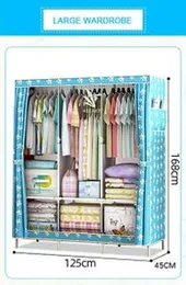 Hall Stands & Shelving Double Cloth Wardrobe Fabric Steel Tube DIY Assembly Closet Bedroom Clothes Hanging Storage Wardrobe Dormitory Storage Cabinet