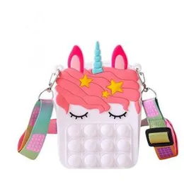 Kids Pop It Push Fidget Unicorn Crossbody Bag (White)