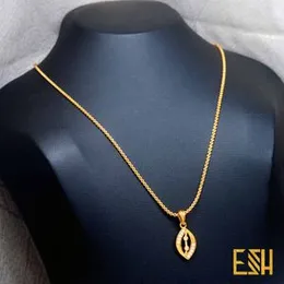ESH Gold Plated Guaranteed 1.5MM Stylish Diamond Chain 18/24 Inch with Eye Design Fixed Stone Pendant
