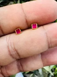 Gold Plated Beautiful Medium Size Pink & Red Stone Square Earrings for Women & Girls