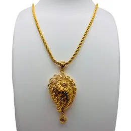 Gold Plated Traditional Bridal Sawadi Heart Pendant with Long Rope Chain for Women