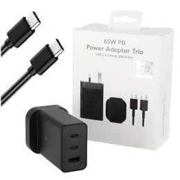 Samsung 65W PD Power Adapter Trio USB-C X 2 Ports USB-A Port and Type-C To C Cable