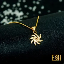 ESH Gold Plated Guaranteed 1MM Thin Stylish Box Chain with Small Star Sun Theme White Fixed Stone Pendant