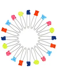 Baby Safety Pin 2.4 Inch Stainless Steel Diaper Pins with Plastic Head Animal Pattern Kids Newborn Safety Pin with Lock Buckle, Random Patterns
