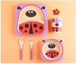Bamboo Kids Dinner Set 5 Pcs Eco-Friendly Feeding Set Lightweight & Sustainable Ideal for Meals