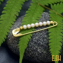 Gold Pin Brooch with White Pearls – New Stylish & Charm Design for Women