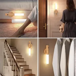 Wooden Motion Sensor LED Wall Light – USB Rechargeable Wireless Night Light