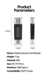 Portable 4- in-1 USB C Card Reader with USB A - Supports SD/TF Cards & Flash Drives for All Devices