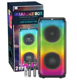 Brodu BTS-1908 Bluetooth Karaoke Speaker with Dual 8-Inch Speakers partybox, Wireless Microphones, RGB Flame Lights & Multiple Input Options